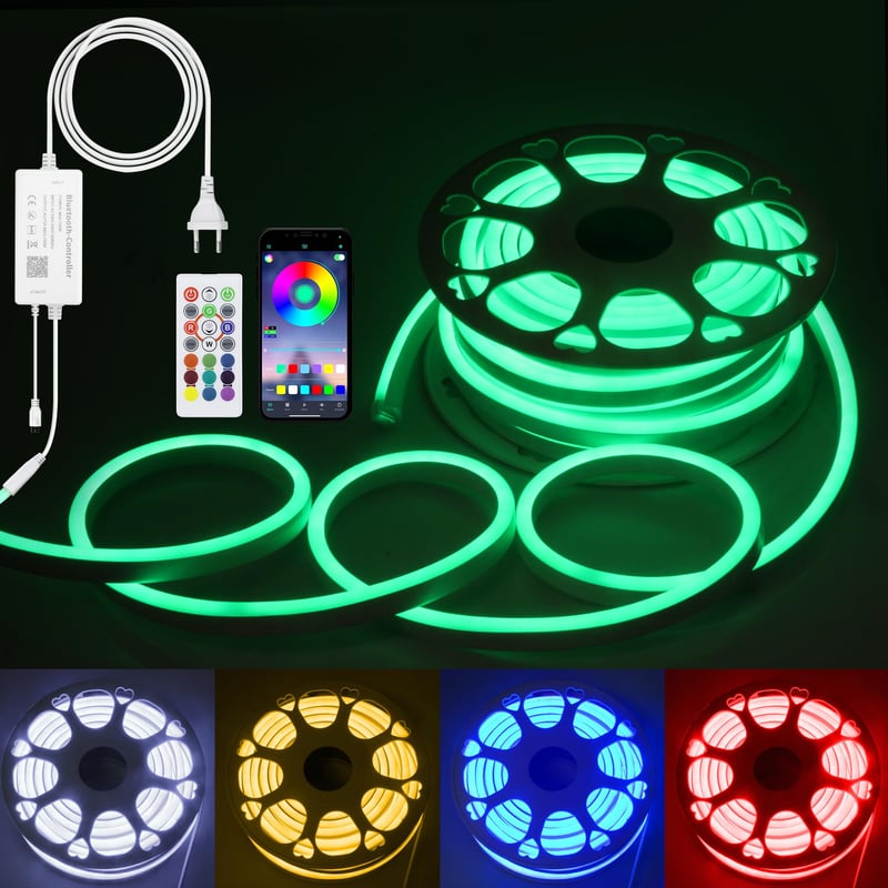 ALITOVE 15 m Neon LED pásik 230V RGB flexibilná IP65 vodotesná svetelná trubica s ovládaním cez aplikáciu a diaľkovým ovládačom, so synchronizáciou s hudbou, na interiérovú aj exteriérovú dekoráciu