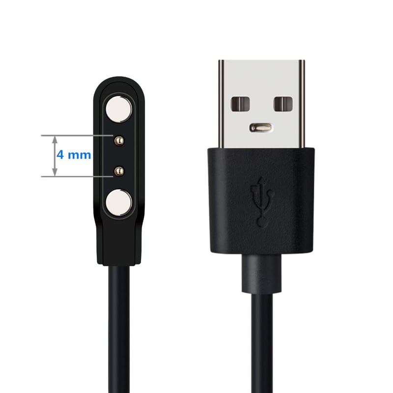 Aliwisdom Univerzális Mágneses Töltőkábel Okosórákhoz - 2 Tűs USB Töltő Fitness Trackerekhez, 4mm Tűtávolság, 5W, Fekete