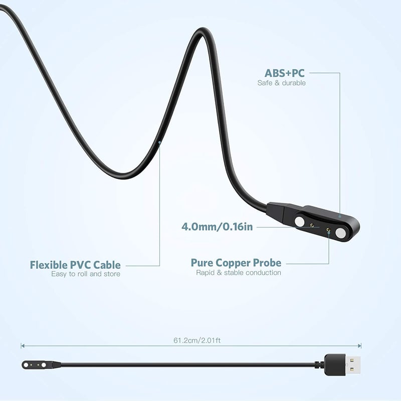 Aliwisdom Univerzális Mágneses Töltőkábel Okosórákhoz - 2 Tűs USB Töltő Fitness Trackerekhez, 4mm Tűtávolság, 5W, Fekete