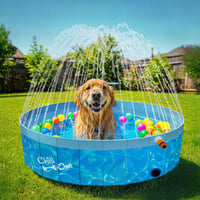 ALL FOR PAWS 160 cm bazén pre psov s rozprašovačom, 2 v 1 skladací bazén na plávanie a špliechanie, protišmykový vonkajší bazén z tvrdého plastu pre psov 2