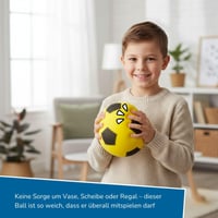 alldoro 63103 Penová lopta žltá, Ø 20 cm, 153 g, s motívom futbalovej lopty, extra mäkká, vhodná pre deti od 0 mesiacov, na vnútorné aj vonkajšie použitie 3
