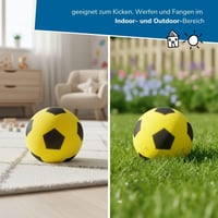 alldoro 63103 Penová lopta žltá, Ø 20 cm, 153 g, s motívom futbalovej lopty, extra mäkká, vhodná pre deti od 0 mesiacov, na vnútorné aj vonkajšie použitie 4