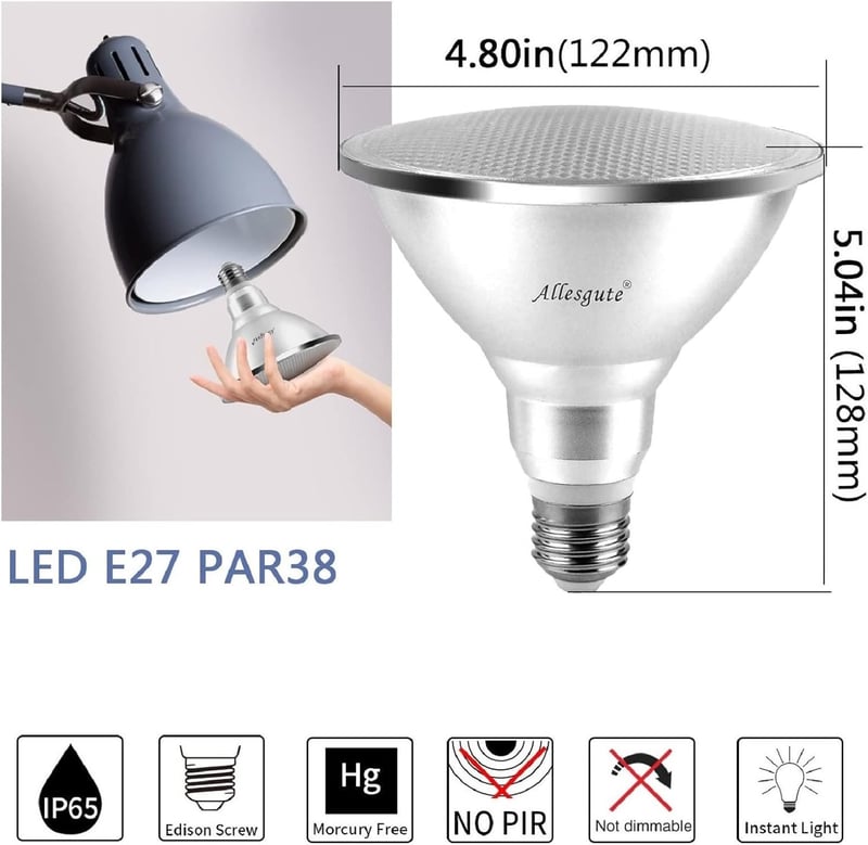 Allesgute 15W PAR38 LED E27 reflektor lámpa IP65 vízálló meleg fehér 3000K