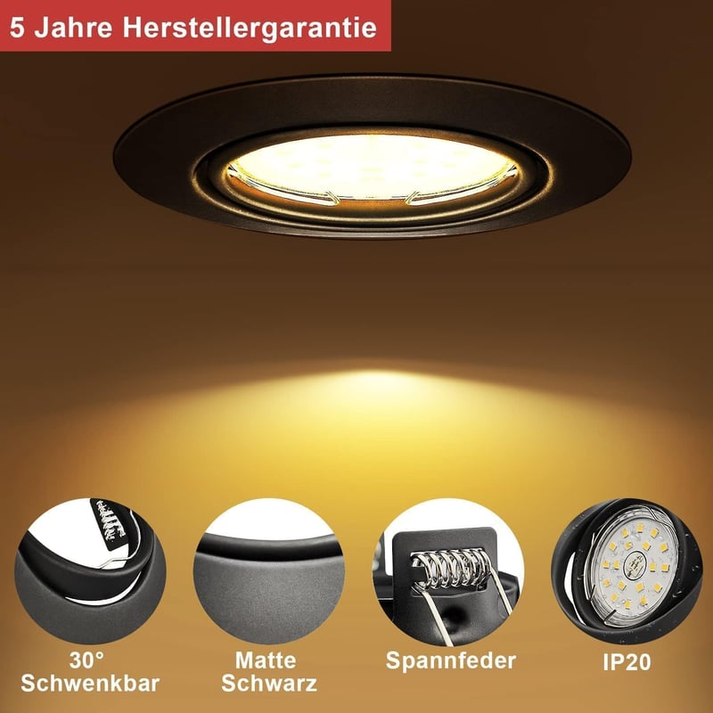 Allesgute 30 db LED beépíthető spotlámpa GU10 230V forgatható matt fekete