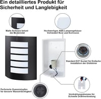 Allesgute E27 Kültéri Fali Lámpa IP44 Fekete Matt Négyzet Rozsdamentes Acél LED 12W 4