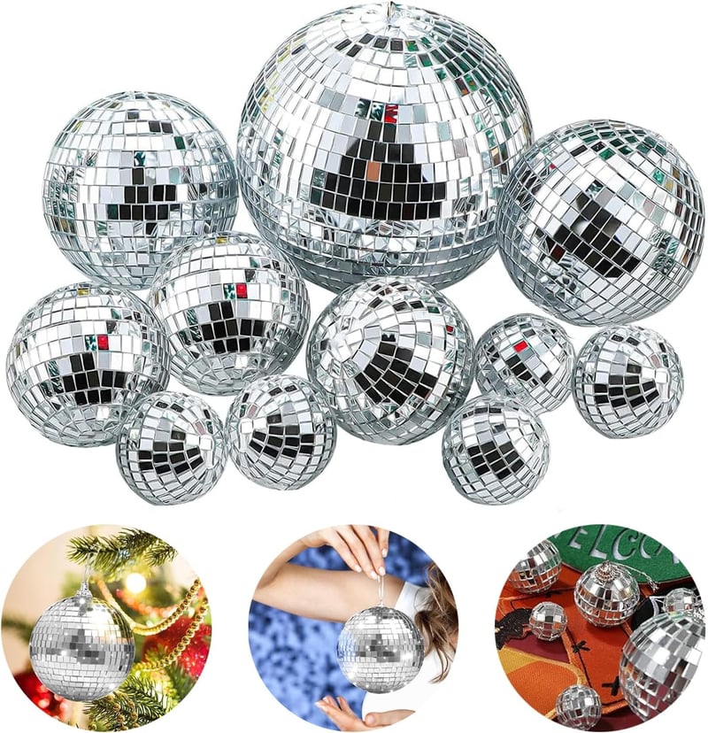Alleshelfer Disco Tükörgömb Szett 12 db Ezüst Függeszthető Dekoráció