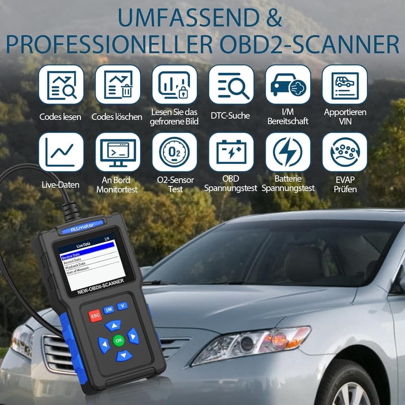 ALLmeter OBD2 autódiagnosztikai készülék hibakód olvasó 9 módú 1996 után kék