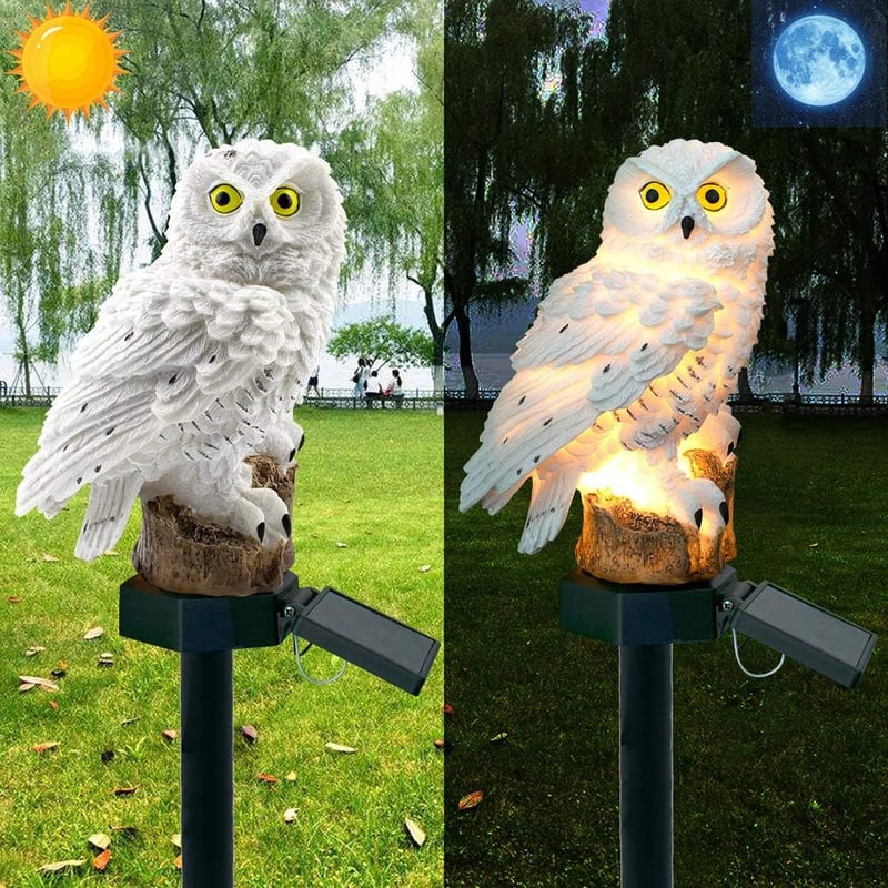 ALLOMN Napelemes Kerti Lámpa - Bagoly Alakú Fehér Kültéri Világítás, Vízálló LED Dekoráció Gyephez és Kerthez, Intelligens Fényérzékelővel