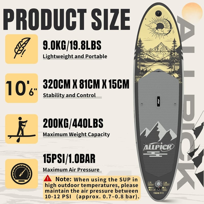 ALLPICK Premium SUP Deszka Szett Felfújható Paddleboard Kamerataartóval