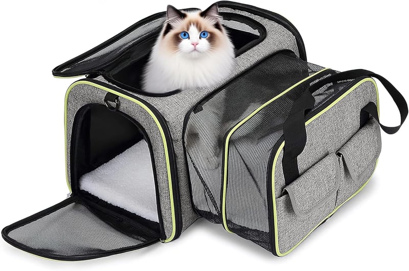 ALLSOPETS Bővíthető Kisállat Hordozó Táska - Összecsukható Kutya Macska Szállító 7,5 kg-ig, Légáteresztő, Utazáshoz, Világosszürke, L