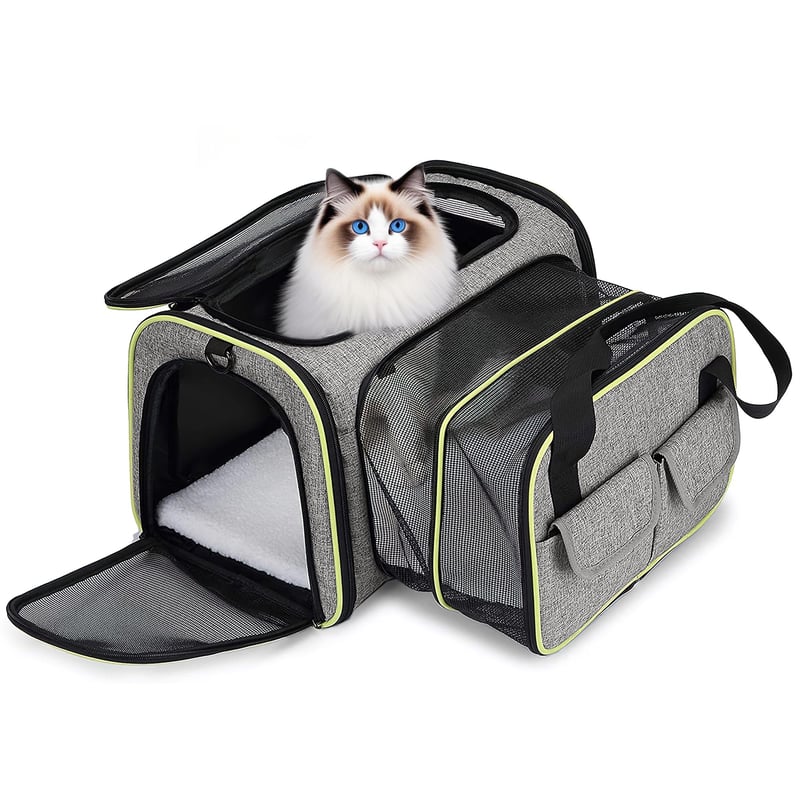 ALLSOPETS Proširiva Torba za Nošenje Kućnih Ljubimaca - Sklopivi Transporter za Pse i Mačke do 7,5 kg, Prozračna, za Putovanja, Svijetlosiva, L