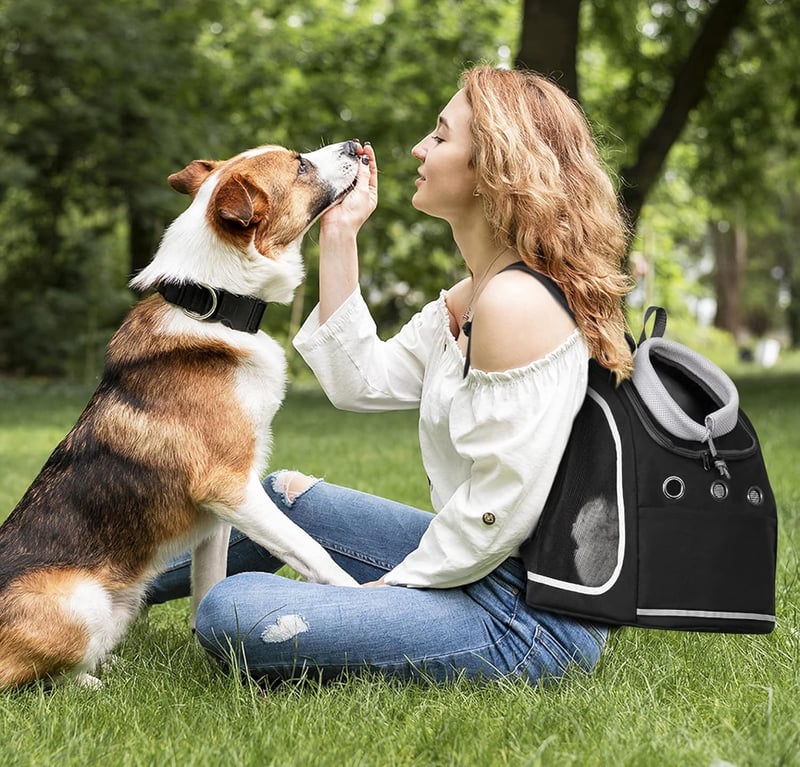 ALLSOPETS Kisállat Hordozó Hátizsák - Légáteresztő Utazótáska Kistestű Kutyáknak és Macskáknak, Kényelmes Kirándulózsák, Szénfekete