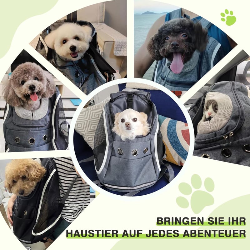ALLSOPETS Kisállat Hordozó Hátizsák - Légáteresztő Utazótáska Kistestű Kutyáknak és Macskáknak, Kényelmes Kirándulózsák, Szénfekete