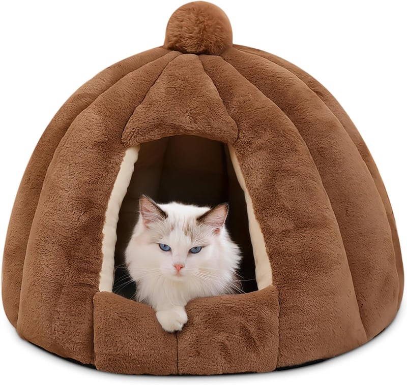 ALLSOPETS Kutyaágy Macskabarlang L-es Méret Съ Levehető Párnával Barna