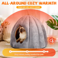 ALLSOPETS Macska Barlang Fekhely - Igloo Sátor Kutyáknak, Puha Bújó Fészek Kisállatoknak, Mosható Párnával, L Méret, Szürke 2