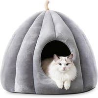ALLSOPETS Macska Barlang Fekhely - Igloo Sátor Kutyáknak, Puha Bújó Fészek Kisállatoknak, Mosható Párnával, L Méret, Szürke 1