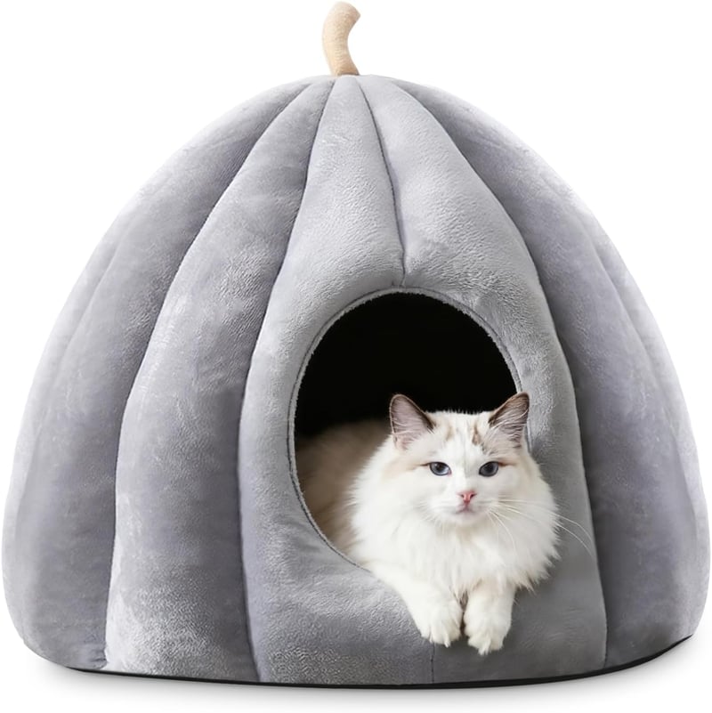 ALLSOPETS Macska Barlang Fekhely - Igloo Sátor Kutyáknak, Puha Bújó Fészek Kisállatoknak, Mosható Párnával, L Méret, Szürke