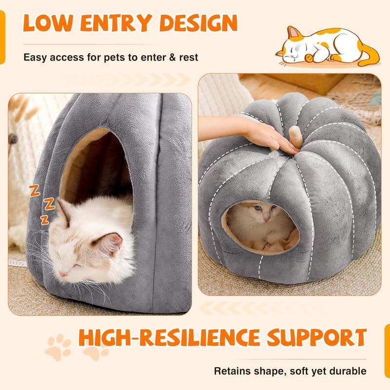 ALLSOPETS Macska Barlang Fekhely - Igloo Sátor Kutyáknak, Puha Bújó Fészek Kisállatoknak, Mosható Párnával, L Méret, Szürke