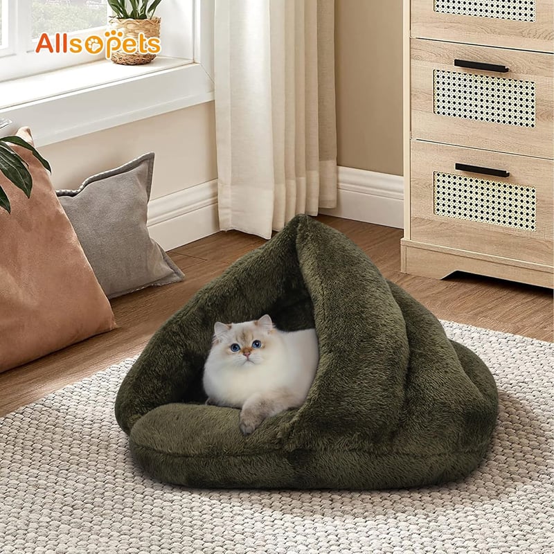 ALLSOPETS Macska és Kutyaágy Sátor L Méret Zöld Csúszásmentes Alappal