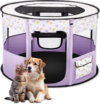 ALLSOPETS Összecsukható Kutyakennel - Hordozható Kisállat Játszókarám Kutyáknak és Macskáknak, Bel- és Kültéri Használatra, Lila, XL (110x11 1