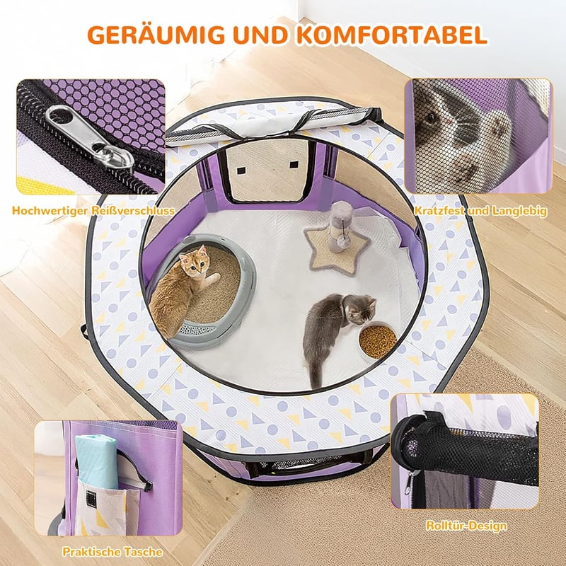 ALLSOPETS Összecsukható Kutyakennel - Hordozható Kisállat Játszókarám Kutyáknak és Macskáknak, Bel- és Kültéri Használatra, Lila, XL (110x11