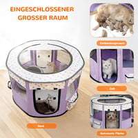 ALLSOPETS Összecsukható Kutyakennel - Hordozható Kisállat Játszókarám Kutyáknak és Macskáknak, Bel- és Kültéri Használatra, Lila, XL (110x11 3