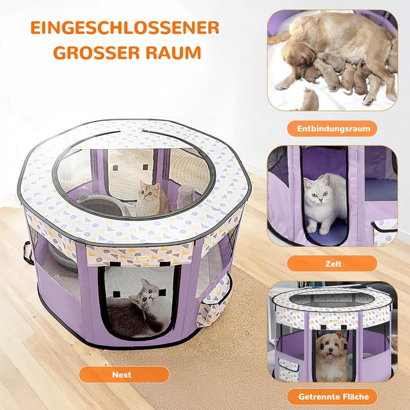 ALLSOPETS Összecsukható Kutyakennel - Hordozható Kisállat Játszókarám Kutyáknak és Macskáknak, Bel- és Kültéri Használatra, Lila, XL (110x11