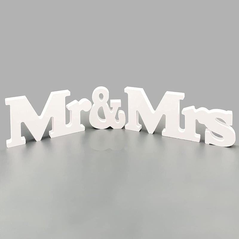 Alnicov Mr and Mrs fehér dekorációs felirat esküvői asztal díszítéshez