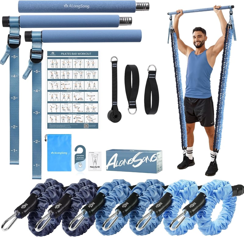 ALongSong Ellenállásos Szalag Készlet Fogantyúval, Pilates Rúd 140Lbs/180Lbs