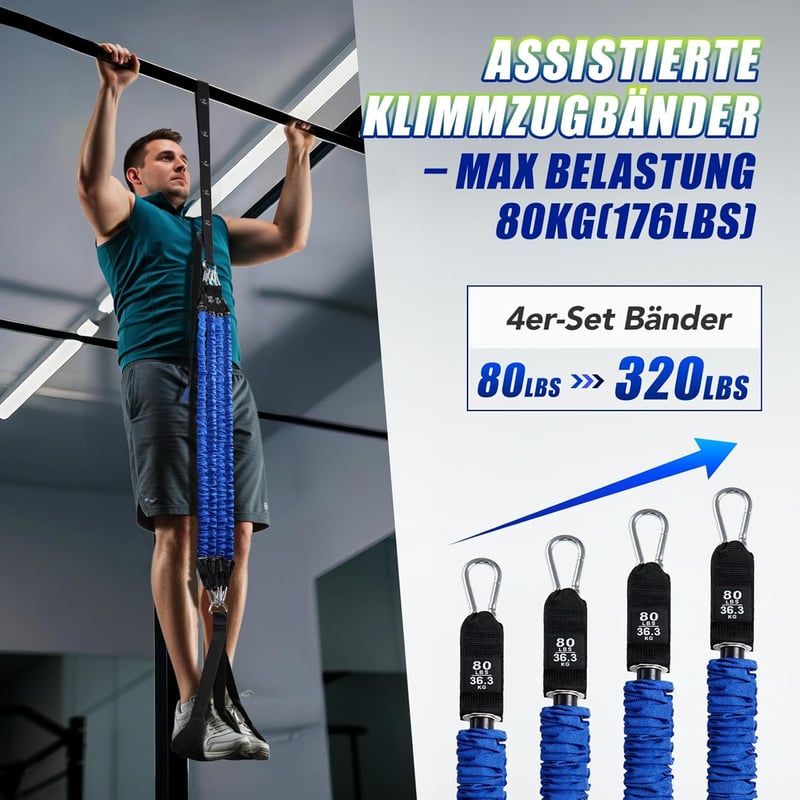 ALongSong Klimmzughilfebänder 80-320 LBS Erősítő Szalag Fußstützpedal Edzés