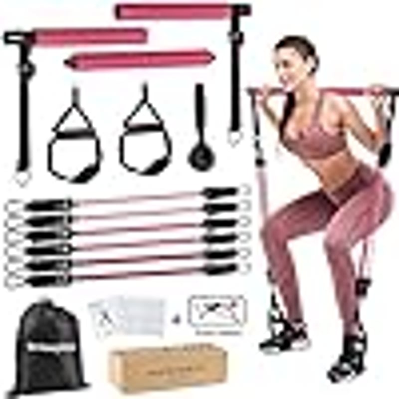ALongSong Pilates Bar Kit 6 Ellenállásos Szalaggal Otthoni Edzéshez Állítható Magasság