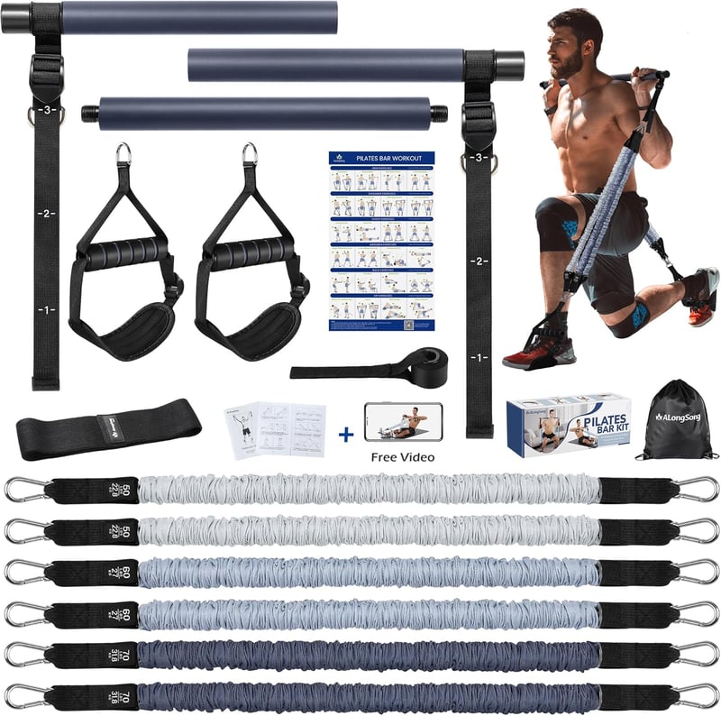 ALongSong Pilates rúd ellenállásgumikkal 2-360 lbs erőedzéshez otthonra