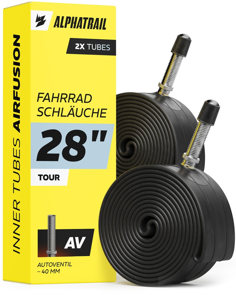 Duša na bicykel Alphatrail Rick 28 palcov, ventil AV Schrader, sada 2 ks – kompatibilná so značkami Schwalbe, Continental, Michelin, Kenda a Maxxis