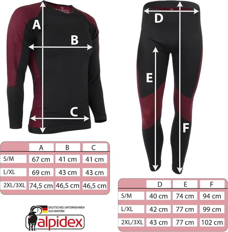 ALPIDEX Férfi Funkcionális Alsónemű Termikus Síalsó Lélegző Gyors Száradó - L-XL, Black-red