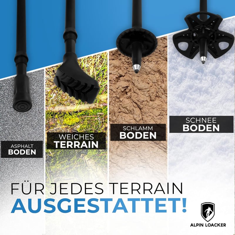ALPIN LOACKER Összecsukható Trekkingbot Carbon Alumínium Korkgriffal Nordic Walking Damen Herren