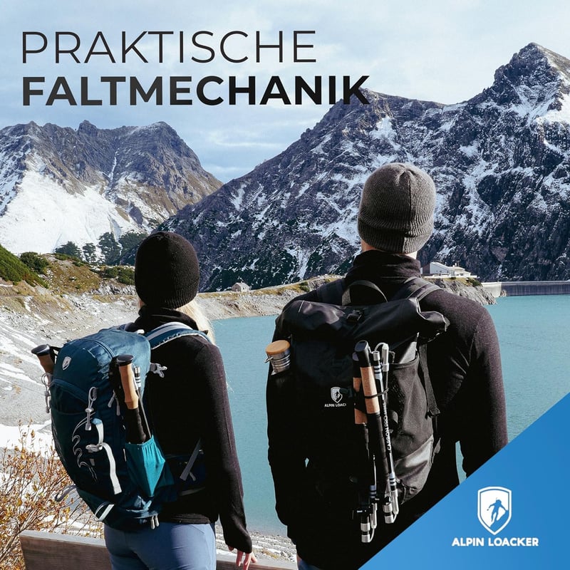 ALPIN LOACKER Összecsukható Trekkingbot Carbon Alumínium Korkgriffal Nordic Walking Damen Herren