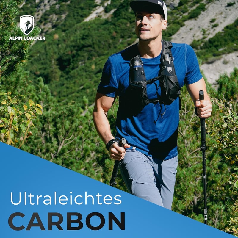 ALPIN LOACKER Összecsukható Trekkingbot Carbon Alumínium Korkgriffal Nordic Walking Damen Herren