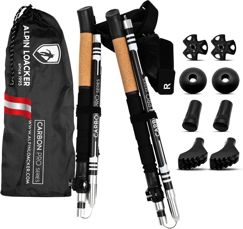 ALPIN LOACKER Összecsukható Trekkingbot Carbon Alumínium Korkgriffal Nordic Walking Damen Herren