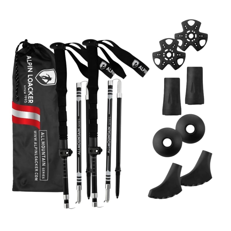 Bete de trekking pliabile ALPIN LOACKER din aluminiu cu mâner EVA, lungi – Bețe telescopice ușoare pentru drumeții și Nordic Walking, pentru bărbați și femei
