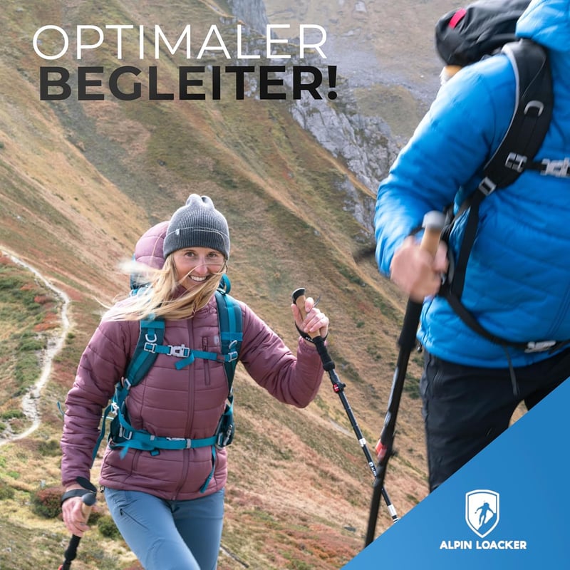 Alpin Loacker PRO Series Összecsukható Túrabot, Szénszálas Teleszkópos Túrabotok Parafa Markolattal, 115-135 cm, Kiegészítőkkel és Hordtáská