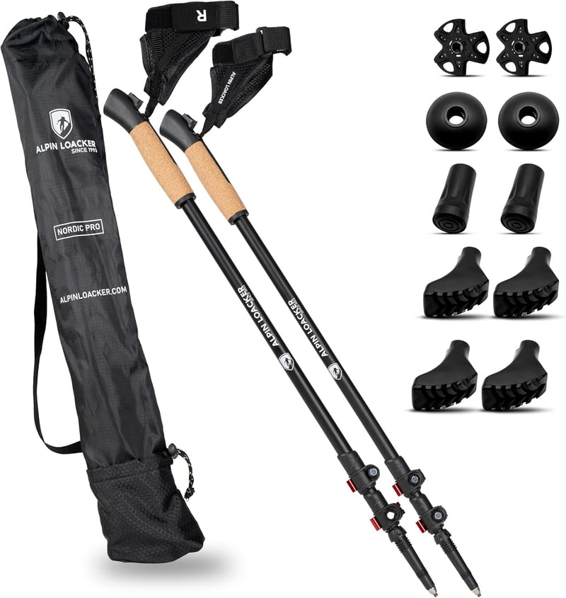 ALPIN LOACKER Teleszkópos Nordic Walking Túrabot Szett, Alumínium, Parafa Markolattal, Könnyű, Állítható Méretű Túrabotok Férfiaknak és Nőkn