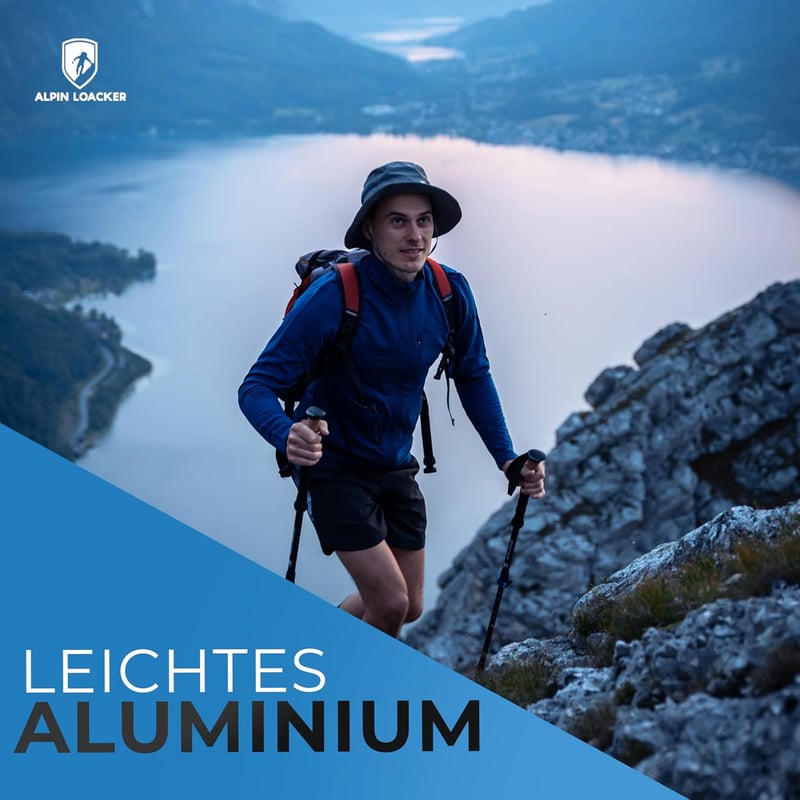 ALPIN LOACKER Teleszkópos Túrabot Alumínium Parafa Fogantyúval, Könnyű Nordic Walking Bot Férfiaknak és Nőknek, Síeléshez és Túrázáshoz - Aluminium - red clamping rings