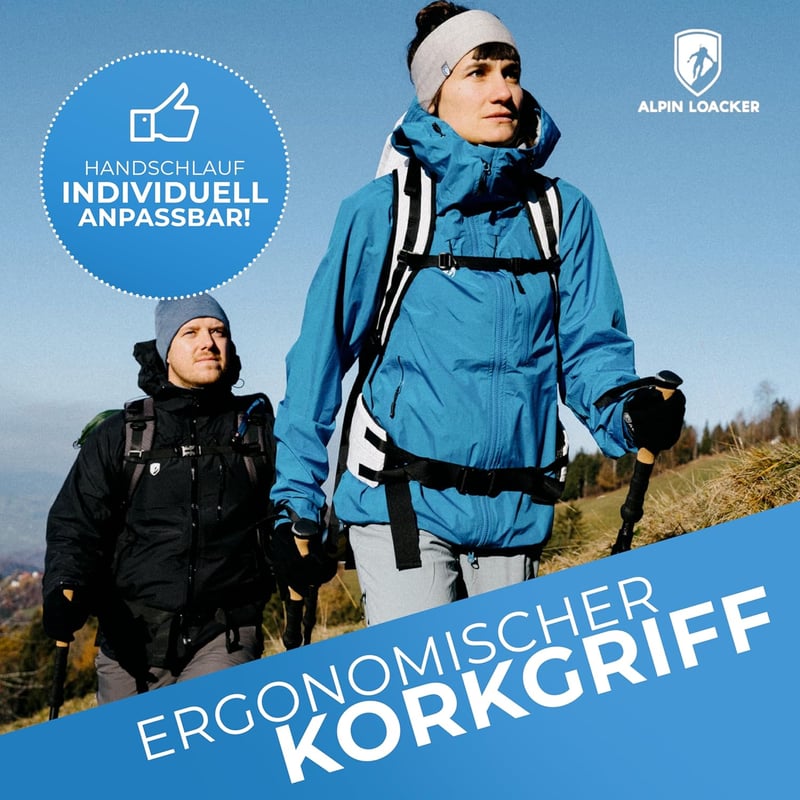 ALPIN LOACKER Teleszkópos Túrabot Alumínium Parafa Fogantyúval, Könnyű Nordic Walking Bot Férfiaknak és Nőknek, Síeléshez és Túrázáshoz - Aluminium - red clamping rings