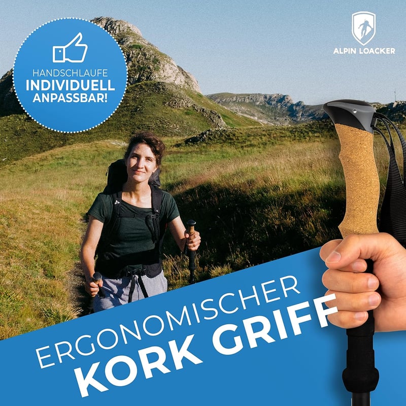 ALPIN LOACKER Teleszkópos Túrabot Szénszálas Alumínium Parafa Fogantyú Könnyű Nordic Walking Bot Férfi Női Síelés Túrázás Hegyi Sport