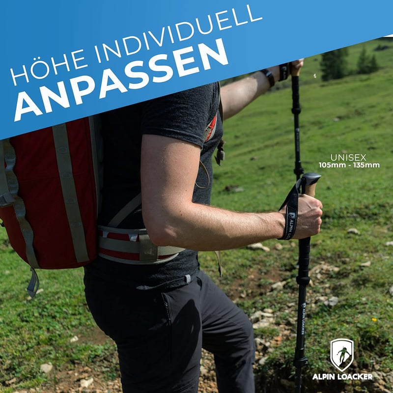 ALPIN LOACKER Teleszkópos Túrabot Szénszálas Alumínium Parafa Fogantyú Könnyű Nordic Walking Bot Férfi Női Síelés Túrázás Hegyi Sport
