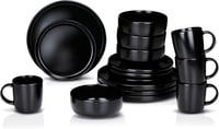 Alpina 16 részes kőedény étkészlet 4 személyre - tányér, tál, bögre szett - 16-piece, Black 1