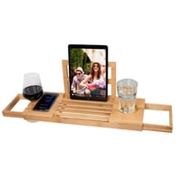 Alpina Etajeră reglabilă pentru cadă din bambus 50-92 x 18 x 4 cm - Suport pentru cărți, tabletă și pahar - Decor pentru baie 1