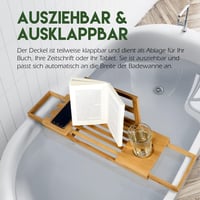 Alpina Etajeră reglabilă pentru cadă din bambus 50-92 x 18 x 4 cm - Suport pentru cărți, tabletă și pahar - Decor pentru baie 6