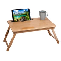 Alpina nastaviteľný stolík na notebook do postele - bambus, hnedý - 21,5 x 27,5 cm - skladací podnos s držiakom na pohár a tablet 2
