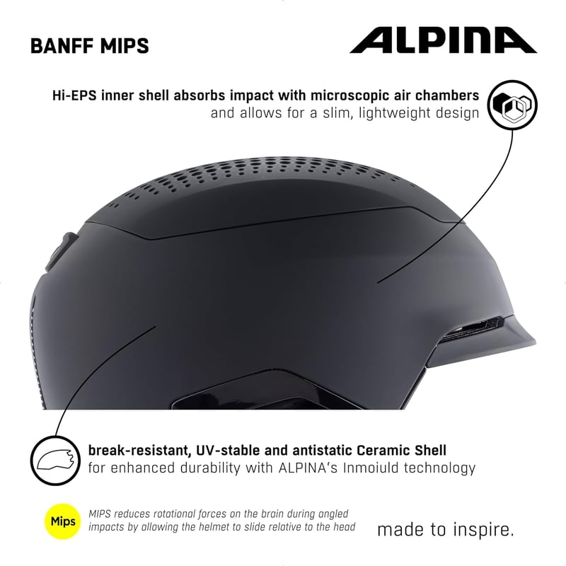 ALPINA Banff MIPS Könnyű Síelő és Snowboard Sisak 51-55 cm Felnőtteknek - Matt Fekete
